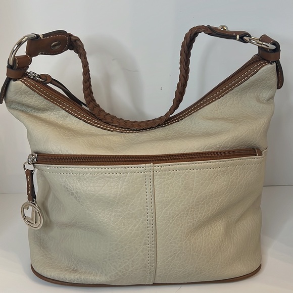 CL BEIGE AND BROWN LEATHER HAND BAG - Picture 1 of 16